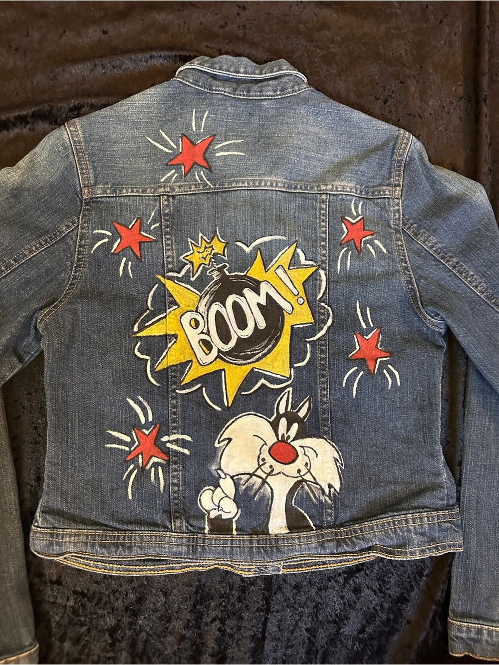 GAP Kids Denim Jacket hand painted with Sylvester & Comic Art